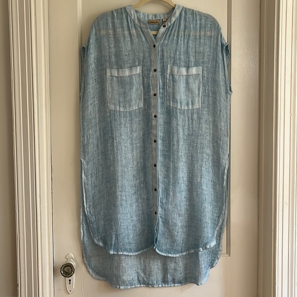 Holding Horses Anthropologie S Linen Button Split Side Cover Up Shirt Top - Picture 4 of 10